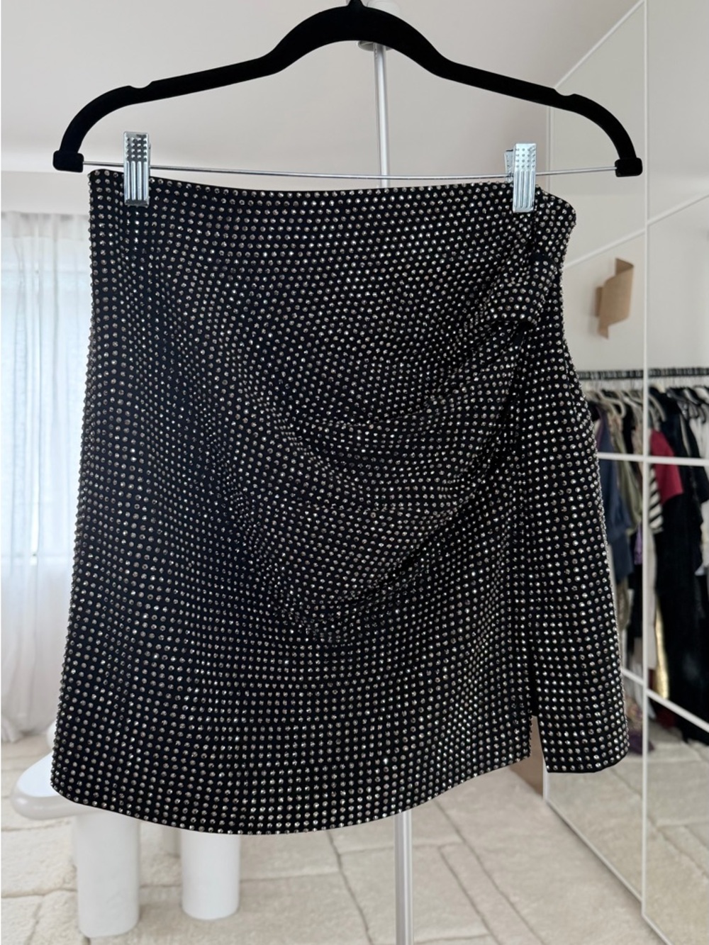 Roland Mouret Black Mini Skirt with White Dot Print